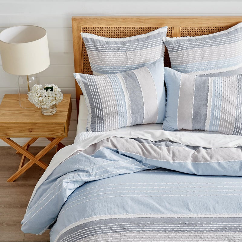 Levtex Home - Santander Duvet Cover Set - Full/Queen Duvet Cover + Two Standard Pillow Cases - Grey, Chambray, Blue, White - Jacquard - Duvet Cover (90 x 94in.) and Pillow Case (26 x 20in.) - Cotton - Image 3